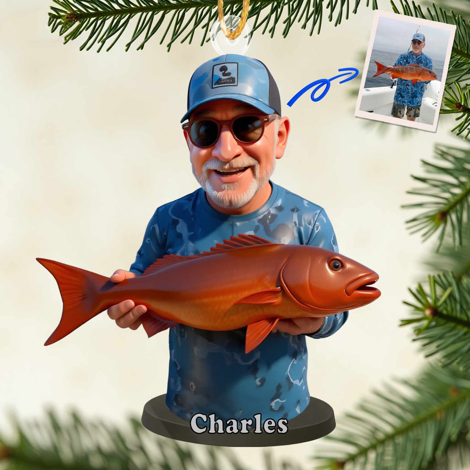 Custom Fishing Ornament – Personalized Acrylic Christmas Birthday Gift for Fishermen – Big Catch Keepsake