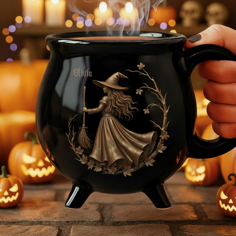 Personalized Halloween Cauldron Mug 11.5oz – Bronze Witch Design Coffee Cup