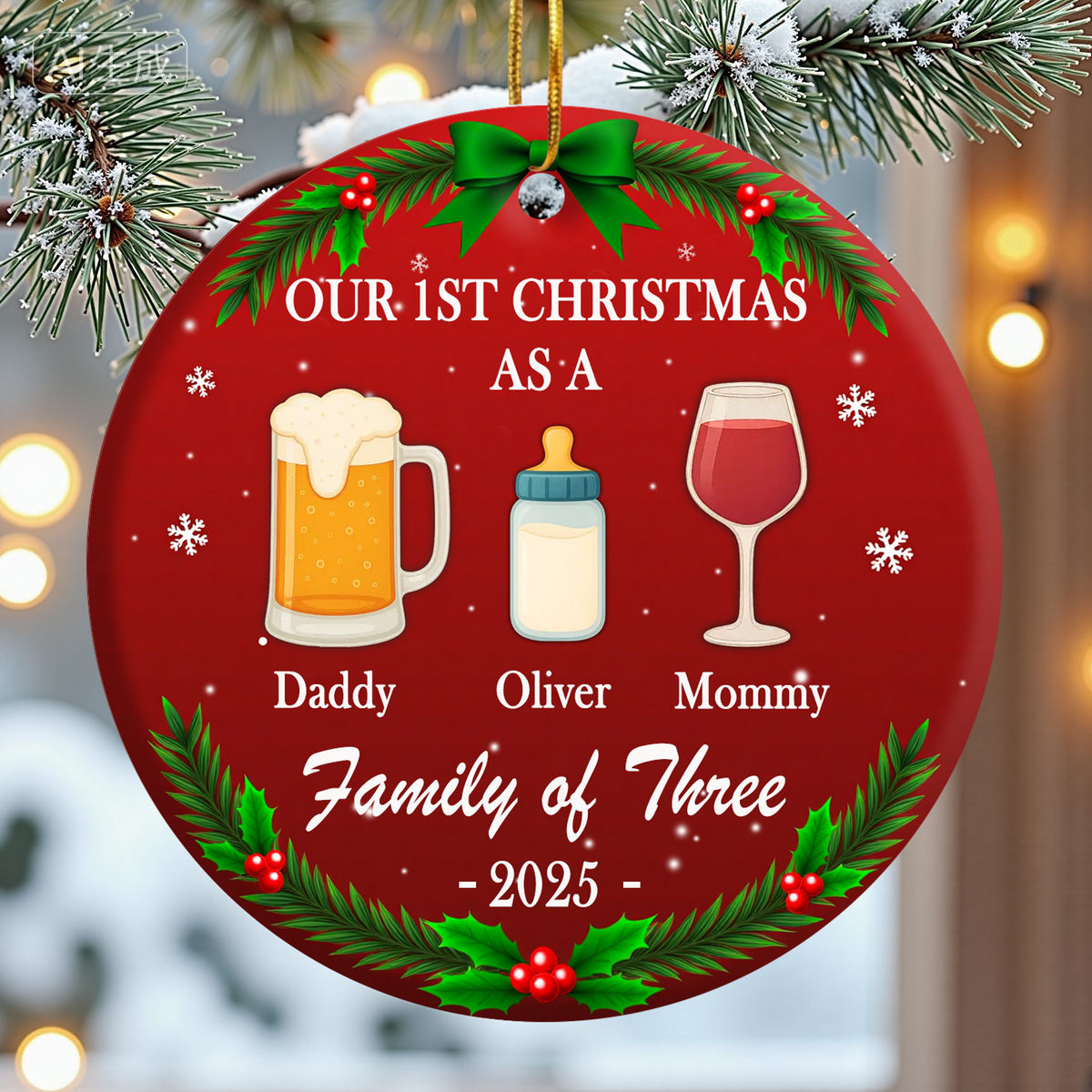 Personalized Ceramic Ornament - Custom Christmas Birthday Gift For Mom, Dad, Baby - Our Family’s First Christmas Together