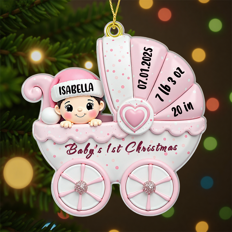 Custom Acrylic Ornament - Personalized Baby’s First Christmas Decoration, Baby Shower & Gender Reveal Present For New Moms, Dads & Parents