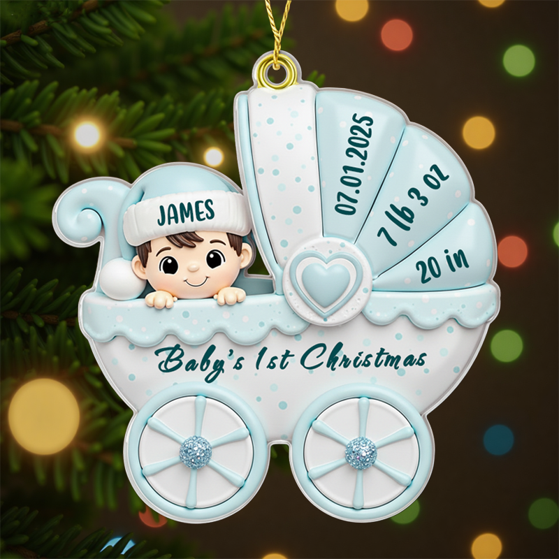 Custom Acrylic Ornament - Personalized Baby’s First Christmas Decoration, Baby Shower & Gender Reveal Present For New Moms, Dads & Parents