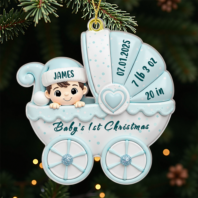 Custom Acrylic Ornament - Personalized Baby’s First Christmas Decoration, Baby Shower & Gender Reveal Present For New Moms, Dads & Parents