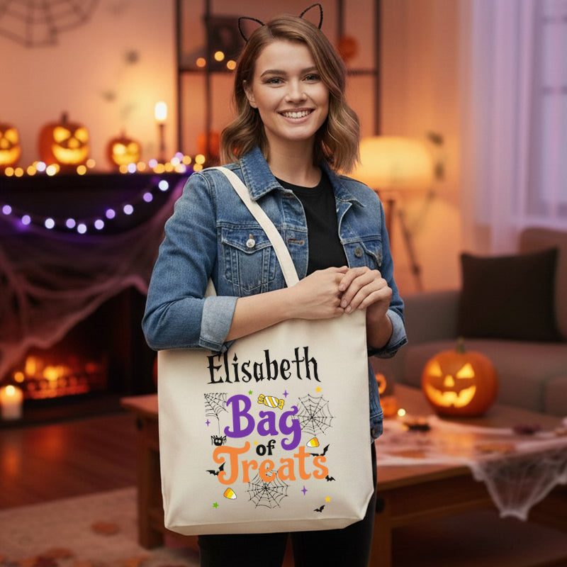 Personalized Halloween Tote Bag – Custom “Bag of Treats” Canvas Trick or Treat Bag