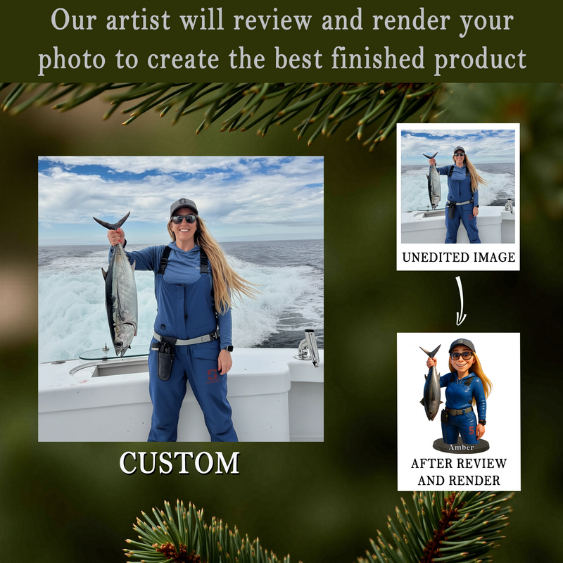Fishing Girl Ornament – Custom Acrylic Christmas Birthday Gift – Catch of the Year