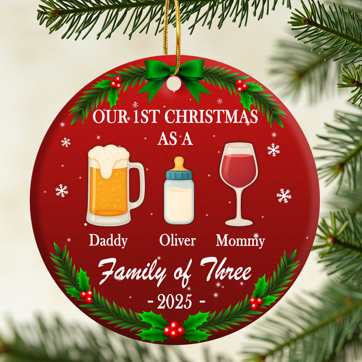 Personalized Ceramic Ornament - Custom Christmas Birthday Gift For Mom, Dad, Baby - Our Family’s First Christmas Together