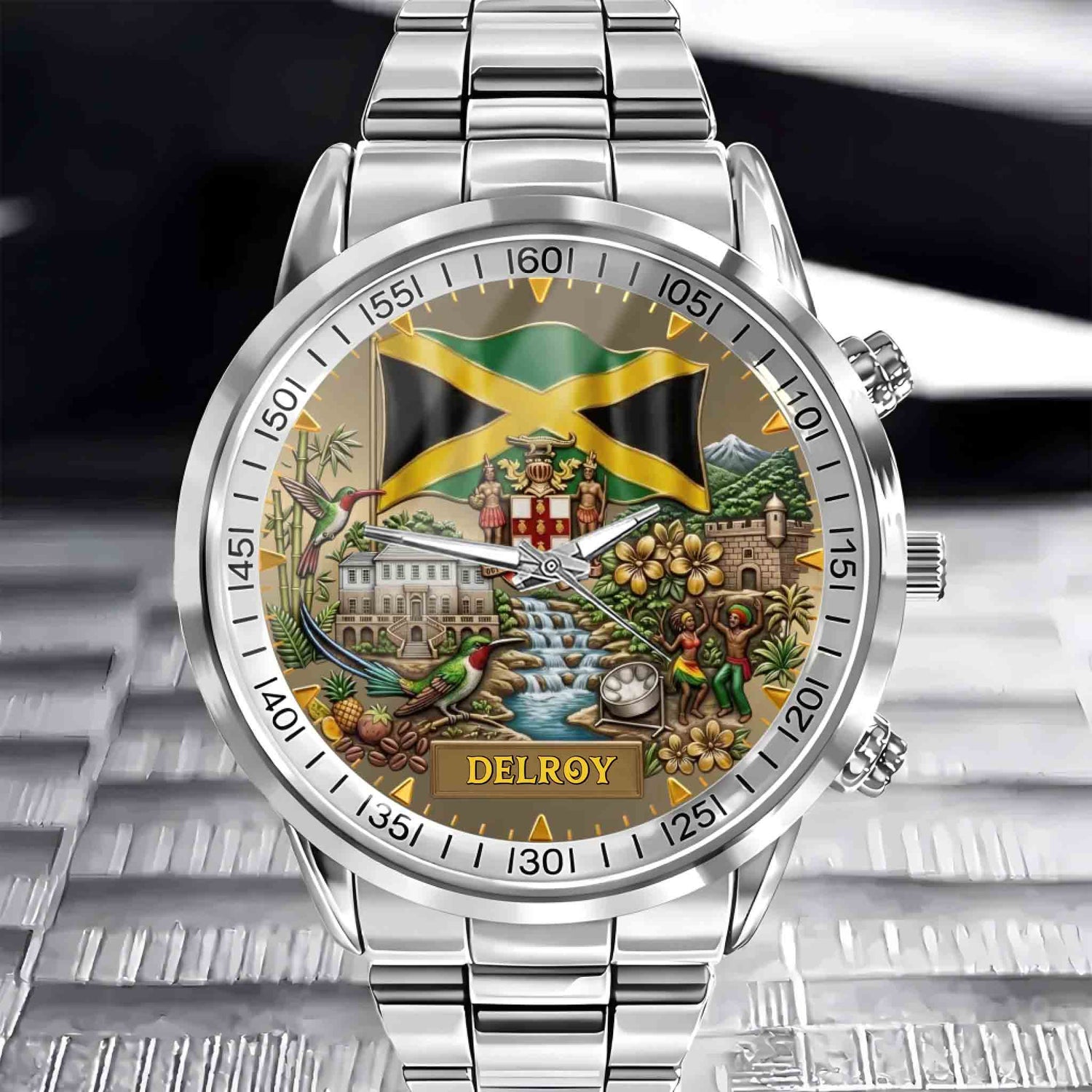 Custom Jamaican Heritage Watch - Personalized Name Flag & Coat of Arms