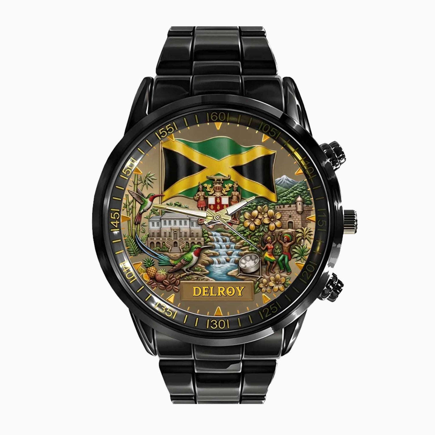 Custom Jamaican Heritage Watch - Personalized Name Flag & Coat of Arms