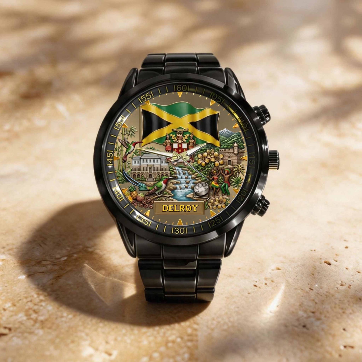 Custom Jamaican Heritage Watch - Personalized Name Flag & Coat of Arms