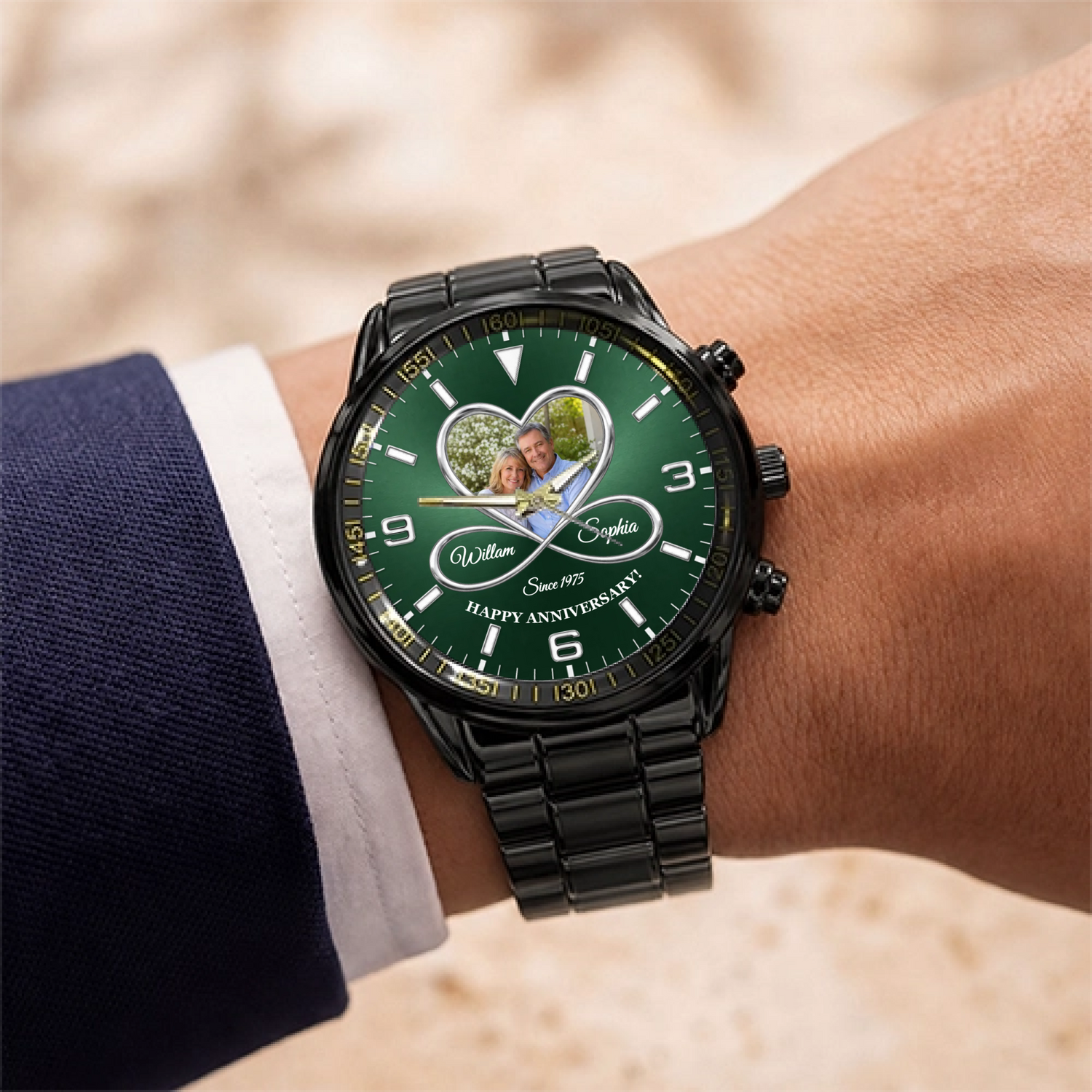 Personalized Anniversary Watch – Upload Photo Custom Names Wedding Year Couple Gift