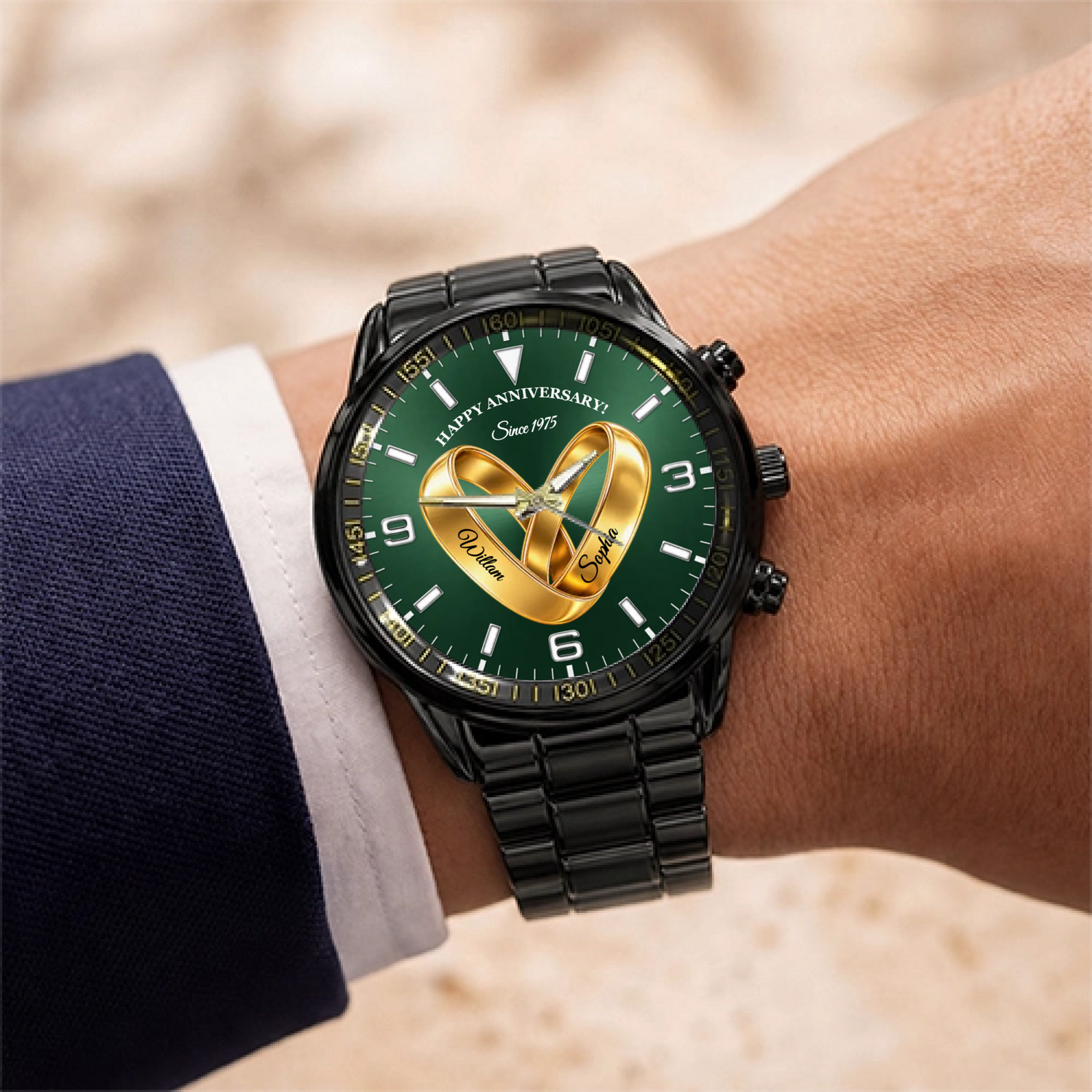 Personalized Anniversary Watch – Custom Names Wedding Ring Couple Gift