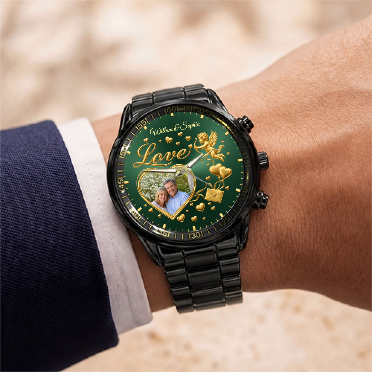 Personalized Heart Photo Watch – Upload Photo Custom Couple Names Anniversary Gift