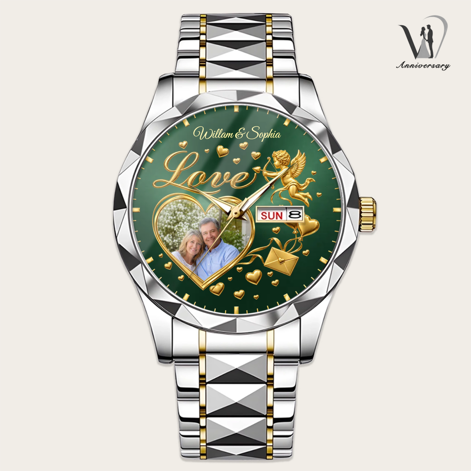 Personalized Heart Photo Watch – Upload Photo Custom Couple Names Anniversary Gift