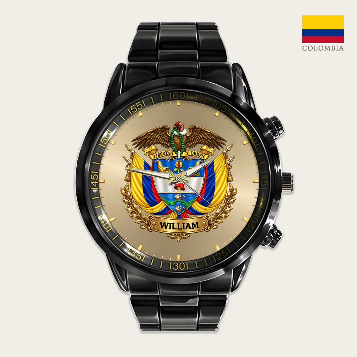 Personalized Colombia Coat of Arms Watch – Custom Name National Pride Gift