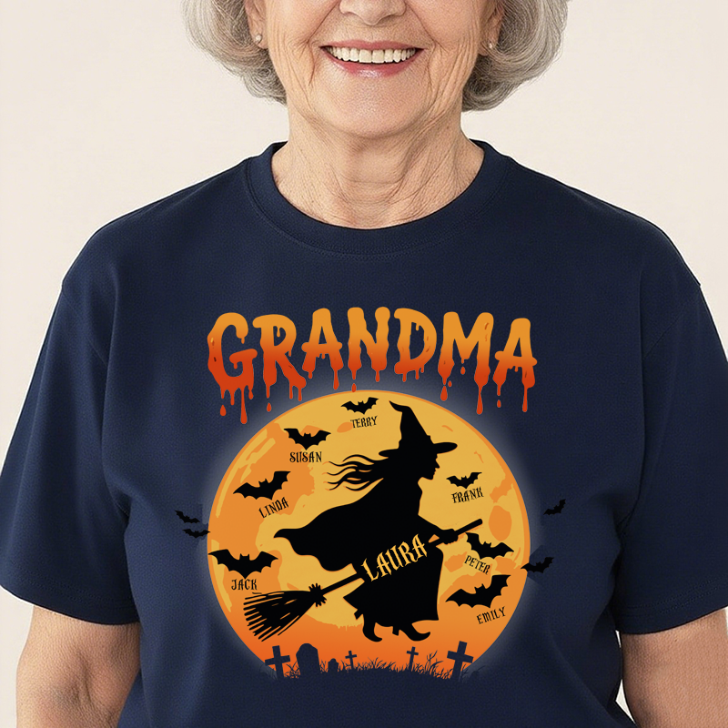 Personalized Halloween Grandma Shirt – Custom Witch Design with Kids’ Names