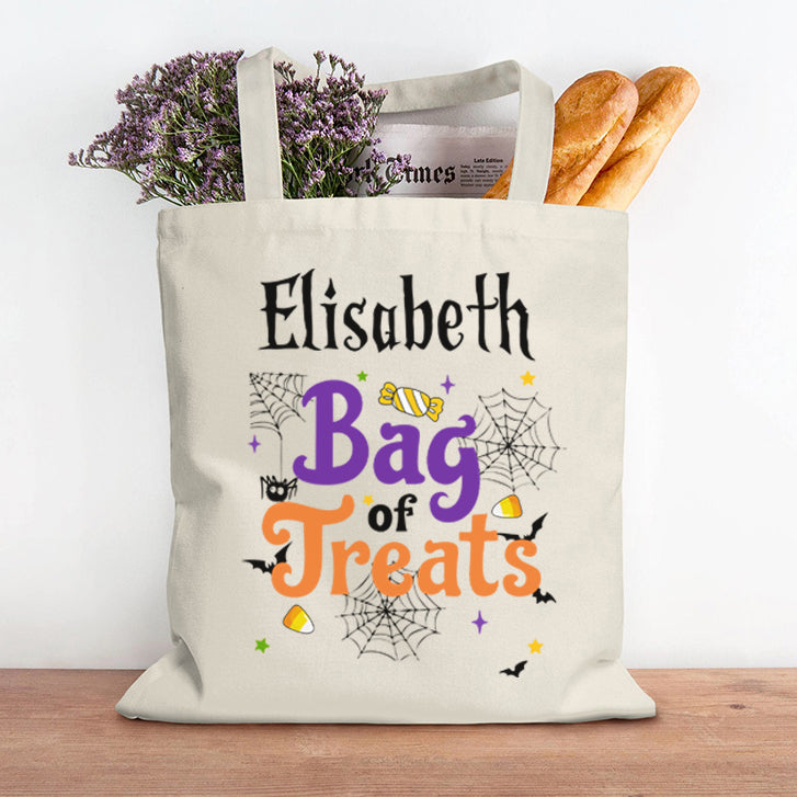 Personalized Halloween Tote Bag – Custom “Bag of Treats” Canvas Trick or Treat Bag