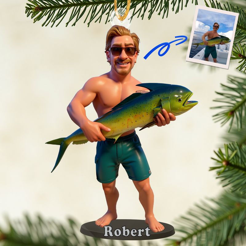 Custom Fishing Photo Acrylic Ornament – Personalized Christmas Birthday Gift for Fisherman – Catch of the Day
