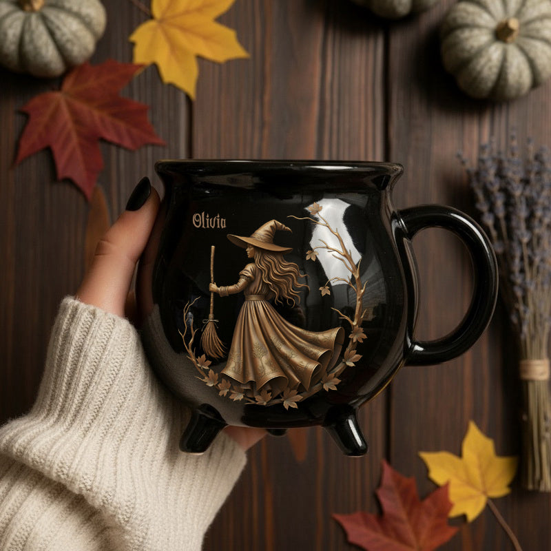 Personalized Halloween Cauldron Mug 11.5oz – Bronze Witch Design Coffee Cup