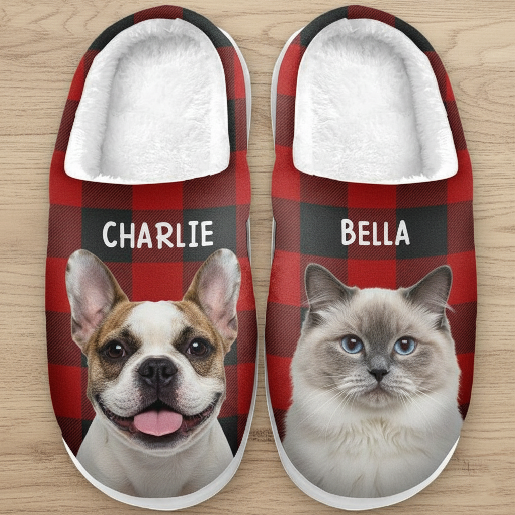Custom Photo Fluffy Slippers - Personalized Pet Lover Gifts For Dog And Cat Owners