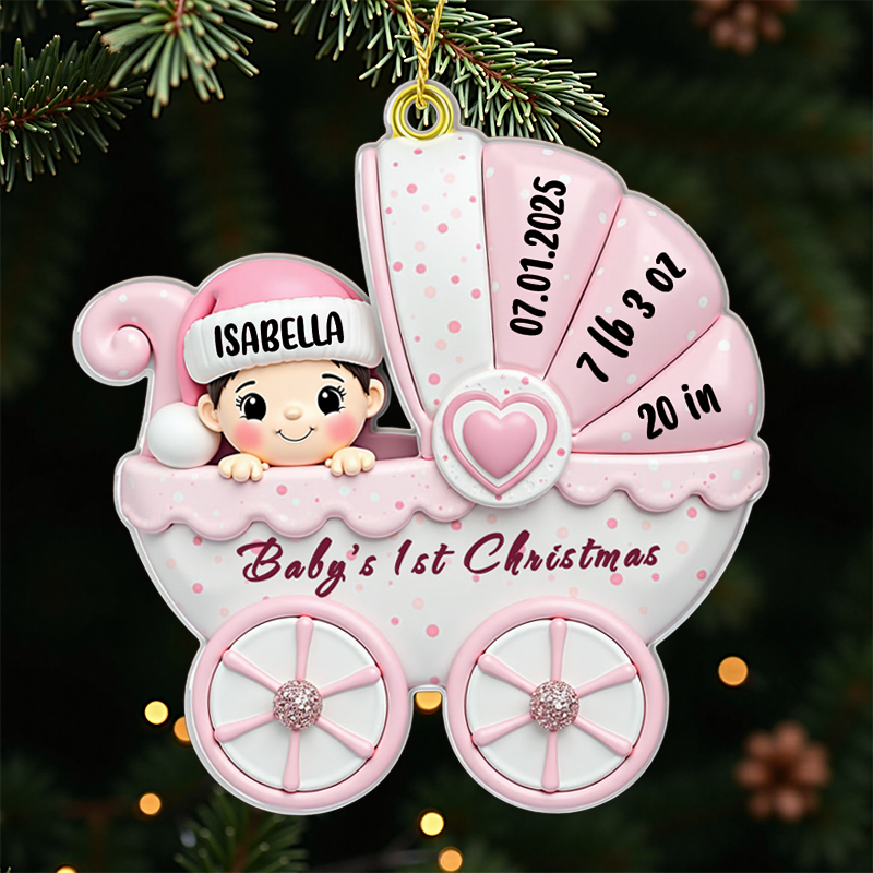 Custom Acrylic Ornament - Personalized Baby’s First Christmas Decoration, Baby Shower & Gender Reveal Present For New Moms, Dads & Parents