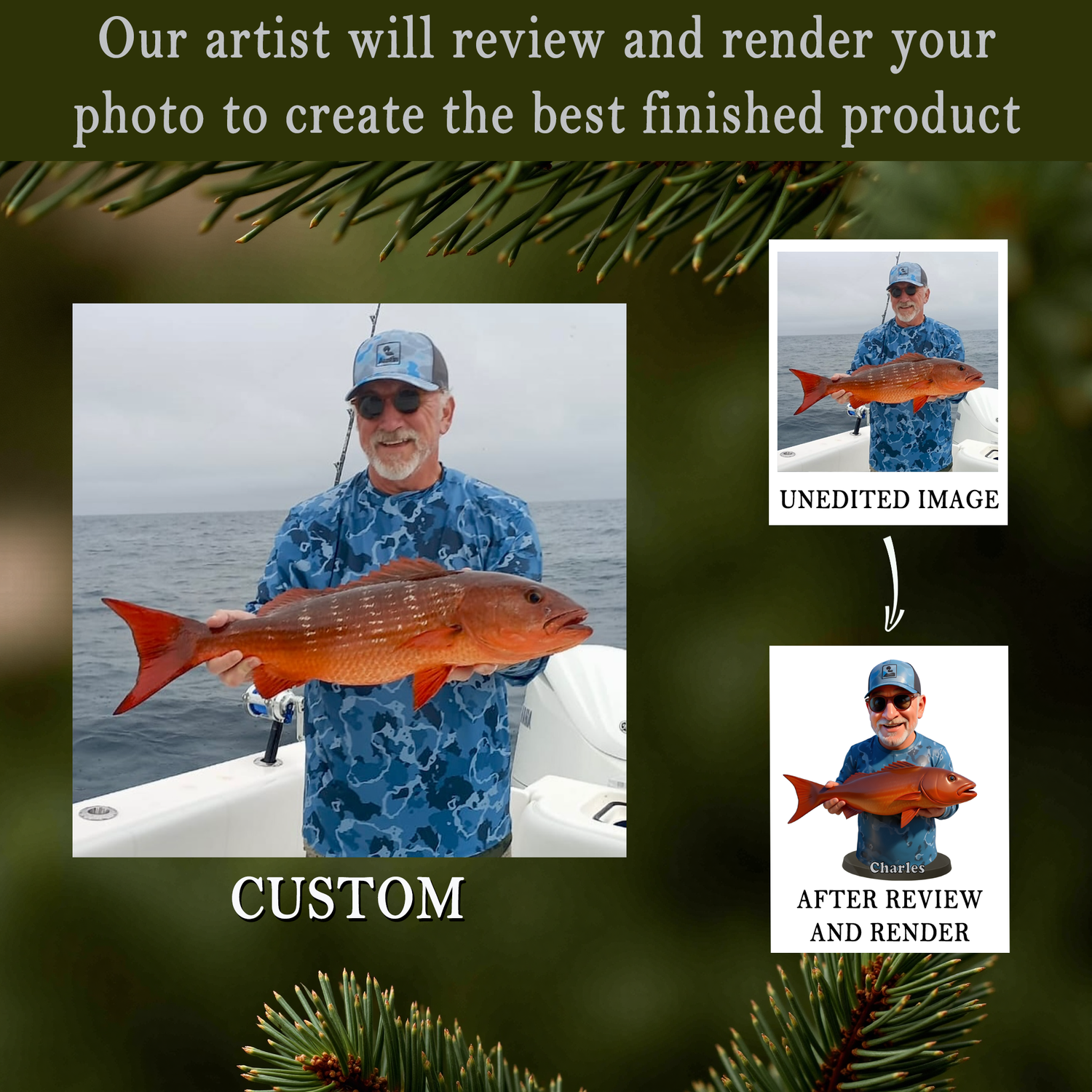 Custom Fishing Ornament – Personalized Acrylic Christmas Birthday Gift for Fishermen – Big Catch Keepsake