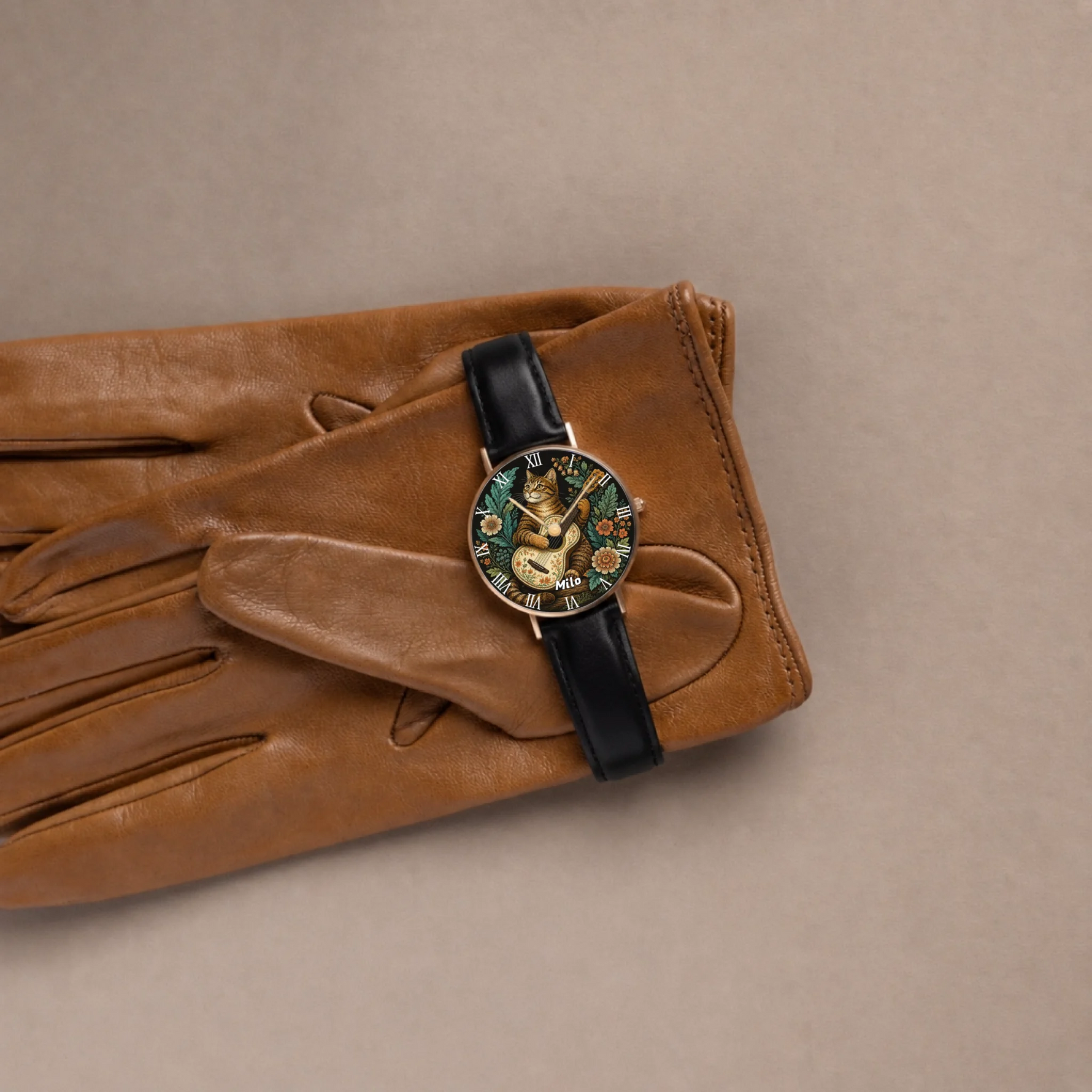 custom-black-gold-leather-watch-gloves-still-life