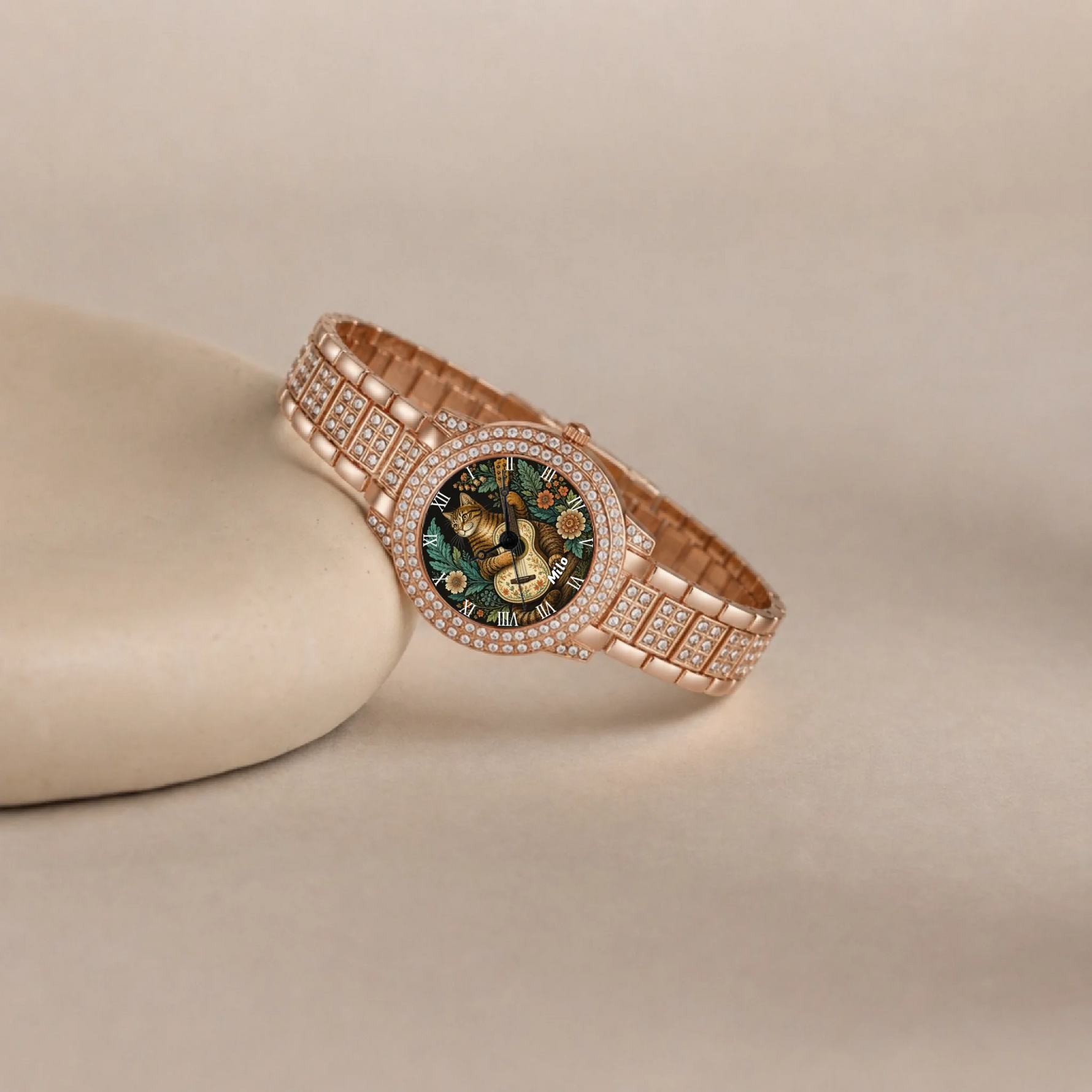 custom-rose-gold-black-dial-watch-beige-still-life