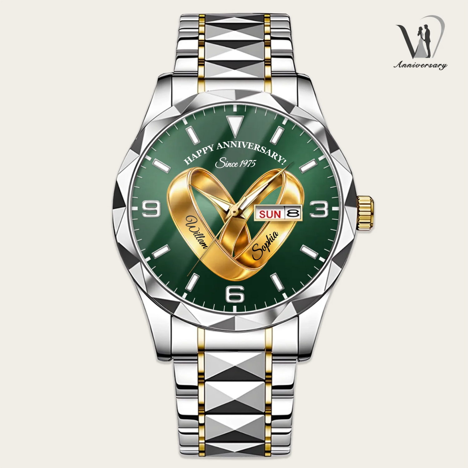 Personalized Anniversary Watch – Custom Names Wedding Ring Couple Gift