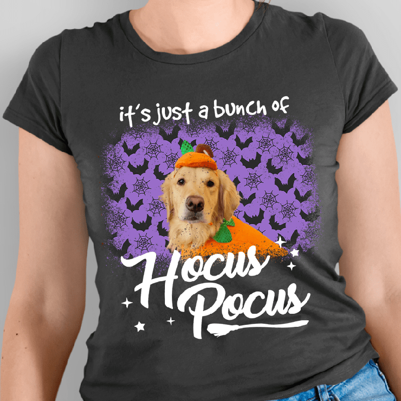 Personalized Halloween Pet Shirt – Custom Dog or Cat Photo “It’s Just a Bunch of Hocus Pocus”