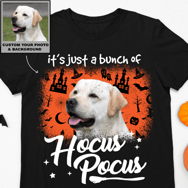 Personalized Halloween Pet Shirt – Custom Dog or Cat Photo “It’s Just a Bunch of Hocus Pocus”